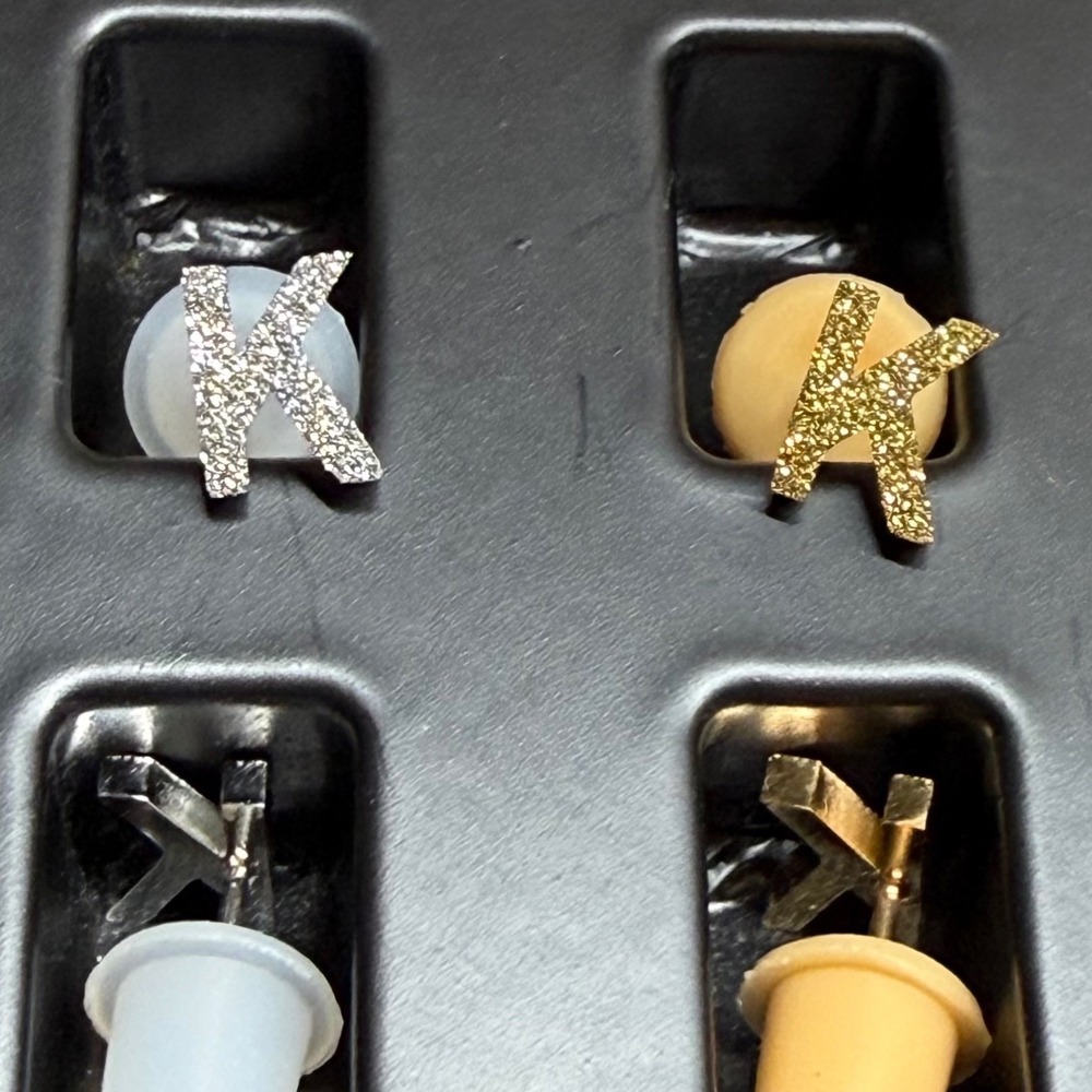 Menglisi Initial Letter K Stud Earrings Set 2 Pairs Silver Gold Tone Glitter